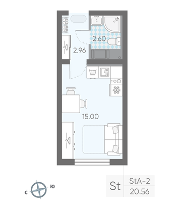 Продажа квартиры-студии 20,6 м², 5/25 этаж
