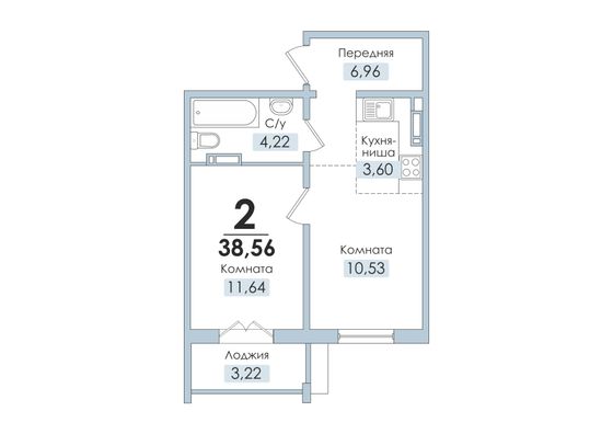 38 м², 2-комн. квартира, 5/5 этаж