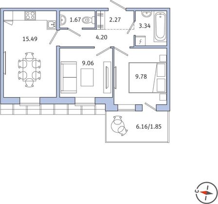 Продажа 2-комнатной квартиры 47,7 м², 5/5 этаж