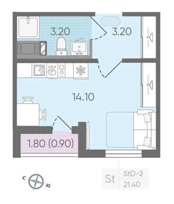 Продажа квартиры-студии 21,4 м², 12/24 этаж