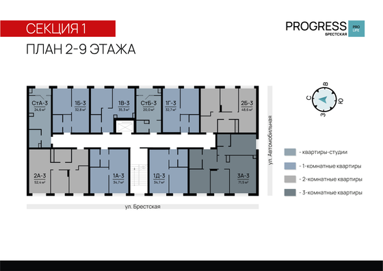 Продажа 3-комнатной квартиры 71,5 м², 8/9 этаж