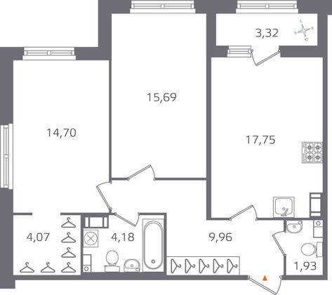 Продажа 2-комнатной квартиры 69,9 м², 12/17 этаж
