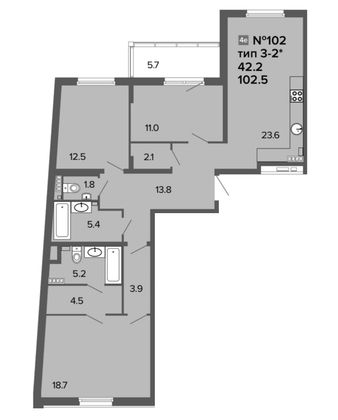 Продажа 4-комнатной квартиры 103,2 м², 6/6 этаж