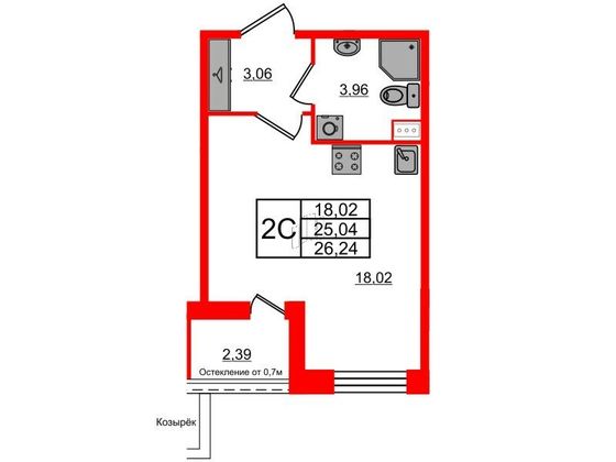 Продажа квартиры-студии 25 м², 1/12 этаж