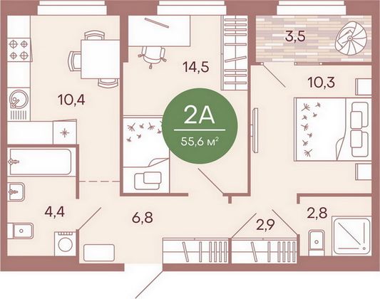 Продажа 2-комнатной квартиры 55,6 м², 4/17 этаж