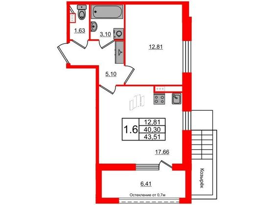 Продажа 1-комнатной квартиры 40,3 м², 1/12 этаж