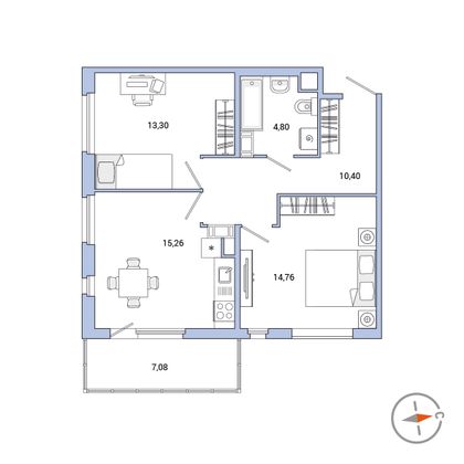 Продажа 2-комнатной квартиры 60,6 м², 3/10 этаж