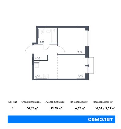 34,6 м², 1-комн. квартира, 16/16 этаж