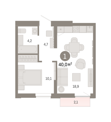 Продажа 1-комнатной квартиры 40 м², 6/9 этаж