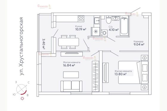 Аренда 2-комнатной квартиры 54,3 м², 11/23 этаж