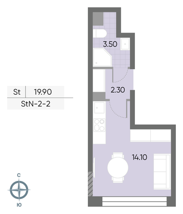 19,9 м², студия, 2/30 этаж