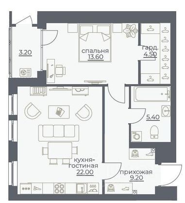 Продажа 2-комнатной квартиры 57,2 м², 2/6 этаж