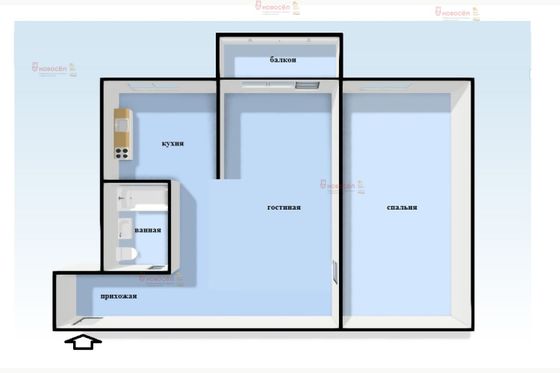 Продажа 2-комнатной квартиры 44 м², 3/5 этаж