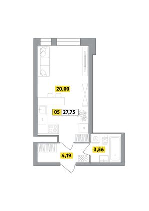 27,8 м², студия, 1 этаж