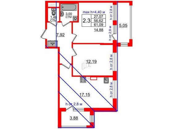 Продажа 2-комнатной квартиры 56,6 м², 4/4 этаж