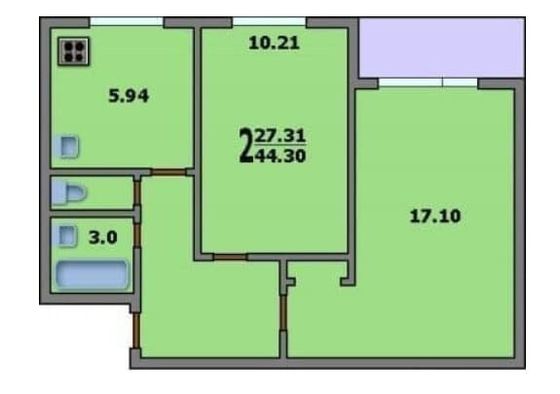 Продажа 2-комнатной квартиры 43,2 м², 9/9 этаж