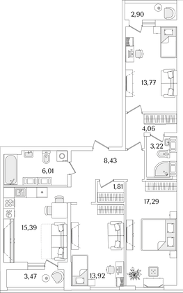 87,1 м², 3-комн. квартира, 12/17 этаж