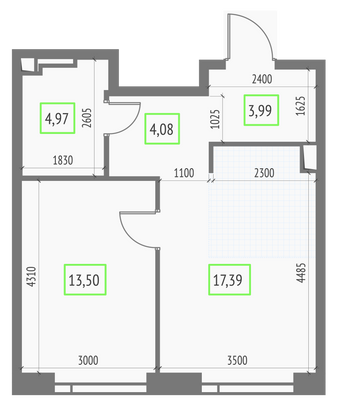 Продажа 1-комнатной квартиры 43,9 м², 4/57 этаж