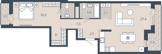 Продажа 1-комнатной квартиры 72,8 м², 16/23 этаж