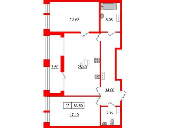 Продажа 2-комнатной квартиры 83,5 м², 3/10 этаж