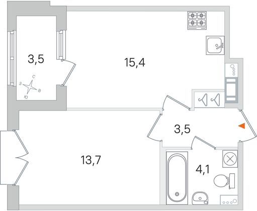 Продажа 1-комнатной квартиры 38,5 м², 3/4 этаж