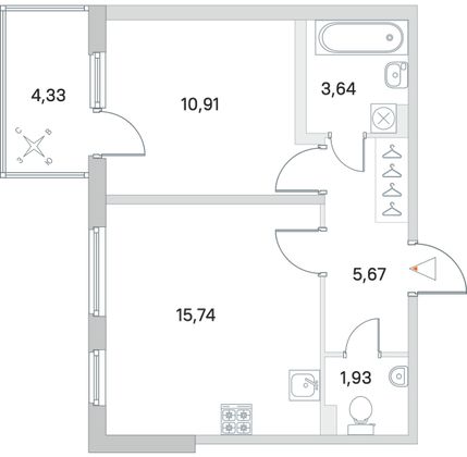 Продажа 1-комнатной квартиры 39,2 м², 1/4 этаж