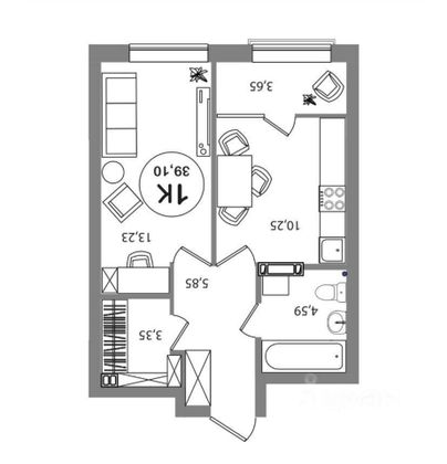 Продажа 1-комнатной квартиры 37,2 м², 3/25 этаж