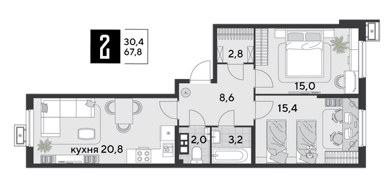 Продажа 2-комнатной квартиры 67,8 м², 9/18 этаж