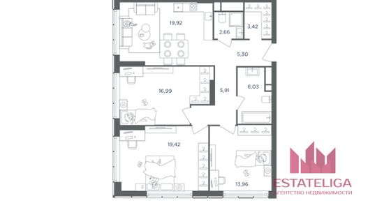 Продажа 3-комнатной квартиры 93,6 м², 21/51 этаж