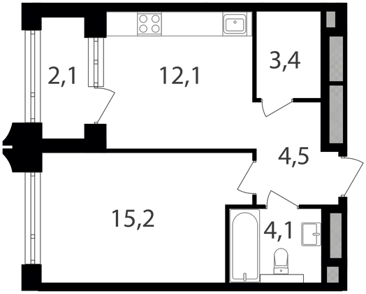 Продажа 1-комнатной квартиры 41,4 м², 5/25 этаж