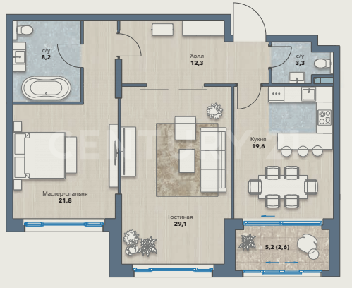 Продажа 3-комнатной квартиры 97,4 м², 2/12 этаж