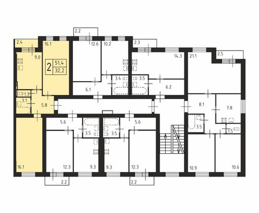Продажа 2-комнатной квартиры 51,4 м², 2/4 этаж