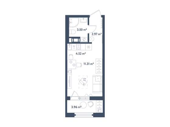 24,3 м², студия, 4/11 этаж