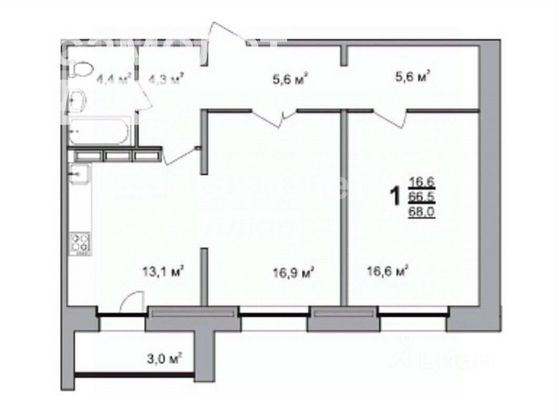 Продажа 2-комнатной квартиры 68 м², 4/17 этаж