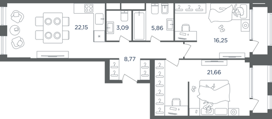 Продажа 3-комнатной квартиры 79 м², 22/41 этаж