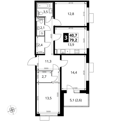 79,2 м², 3-комн. квартира, 5/24 этаж