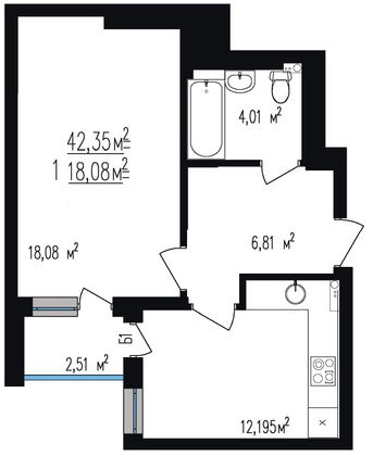 Продажа 1-комнатной квартиры 42,3 м², 4/28 этаж