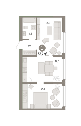 Продажа 1-комнатной квартиры 58,2 м², 2/8 этаж