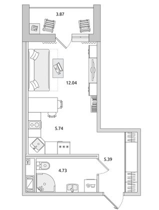 Продажа квартиры-студии 27,9 м², 7/14 этаж