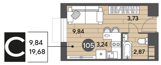 Продажа квартиры-студии 19,7 м², 2/15 этаж