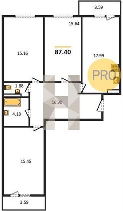 Продажа 3-комнатной квартиры 87,4 м², 13/14 этаж