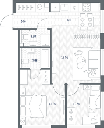 Продажа 2-комнатной квартиры 61,8 м², 6/49 этаж