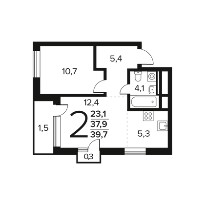 Продажа 2-комнатной квартиры 39,7 м², 3/9 этаж