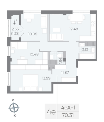 Продажа 3-комнатной квартиры 70,3 м², 6/8 этаж
