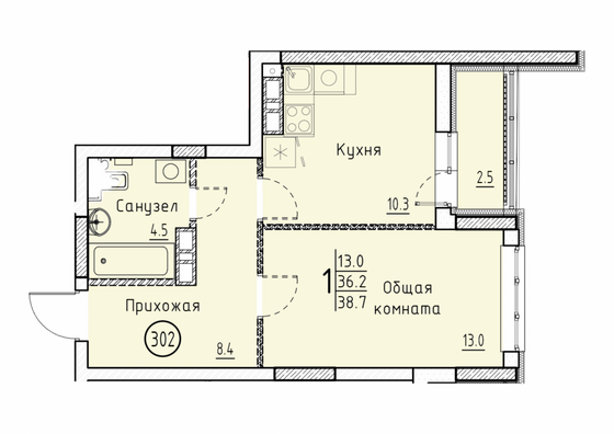 Продажа 1-комнатной квартиры 38,7 м², 6/25 этаж