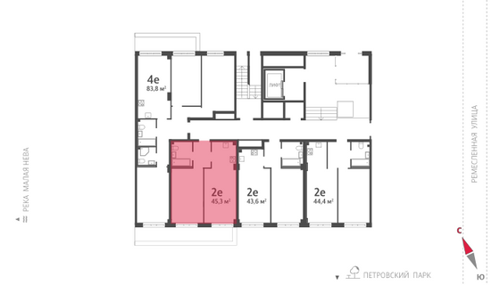 45,3 м², 1-комн. квартира, 1/8 этаж