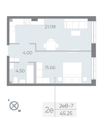 Продажа 1-комнатной квартиры 45,3 м², 1/8 этаж