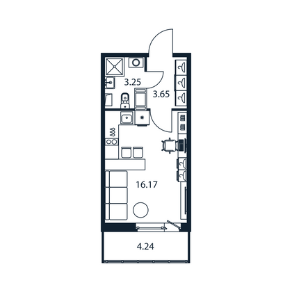 Продажа квартиры-студии 24,3 м², 12/12 этаж