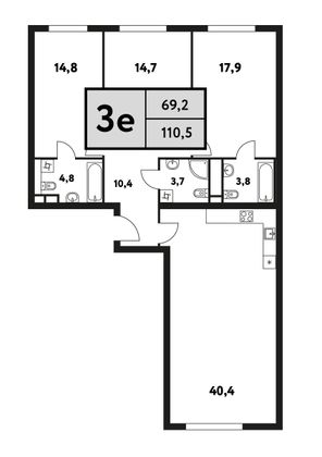 110,5 м², 4-комн. квартира, 2/8 этаж