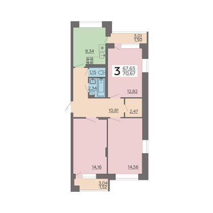 Продажа 3-комнатной квартиры 70,7 м², 21/24 этаж